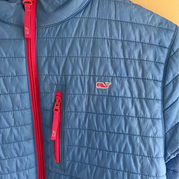 Vineyard Vines Blue / Pink lightweight packable puffer jacket- girls size XL - Picture 2 of 8
